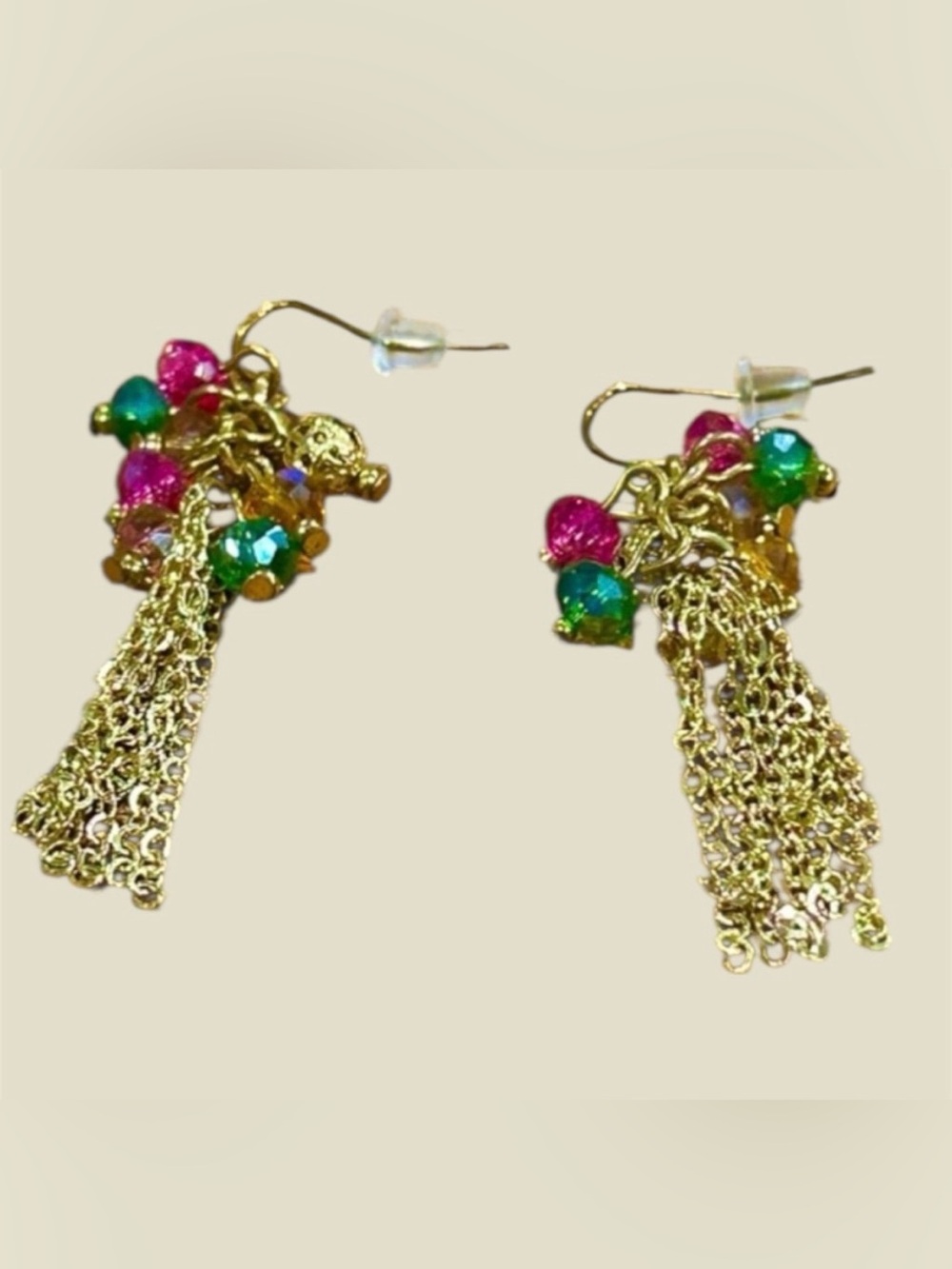 Chain Tassel Earrings Beaded Dangle Colorful Drop Chains Chic Elegant Gold